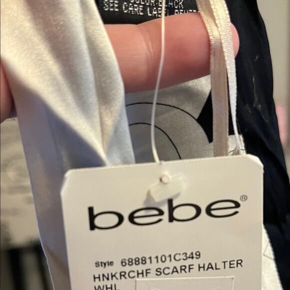 Bebe Y2K Black White Reversible Silk Blend Halter Top Event Party 00’s Club - Picture 11 of 12